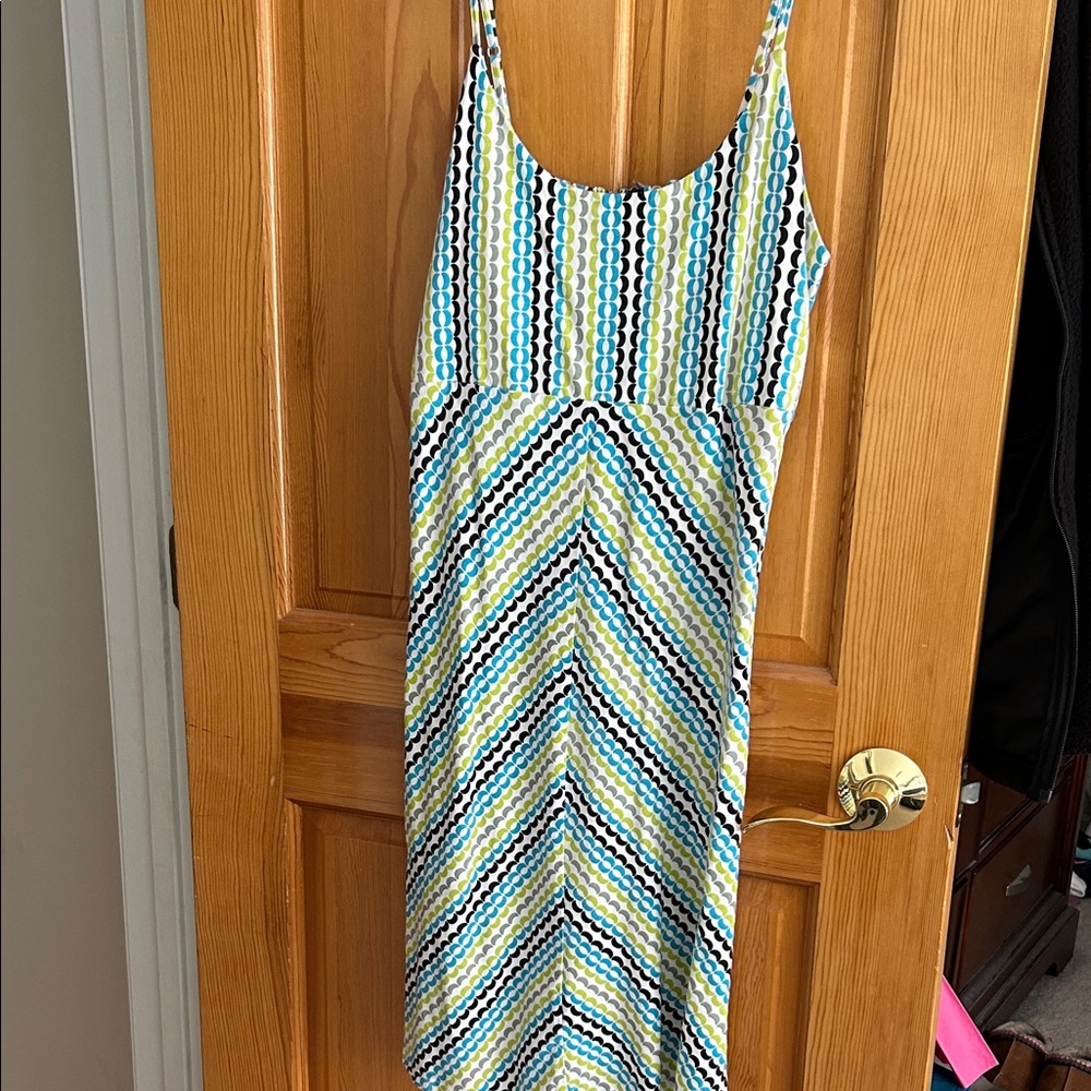 New Directions Blue and Yellow Striped Midi Dress